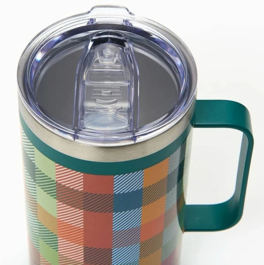 ❤️BUY 2 GET 1 FREE  Paper & Source Green and Blue Plaid Travel Mug, $22.99US